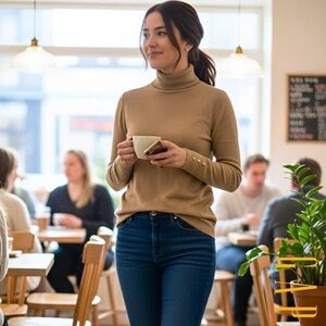 Marino Wool Tan Turtleneck Sweater for Women